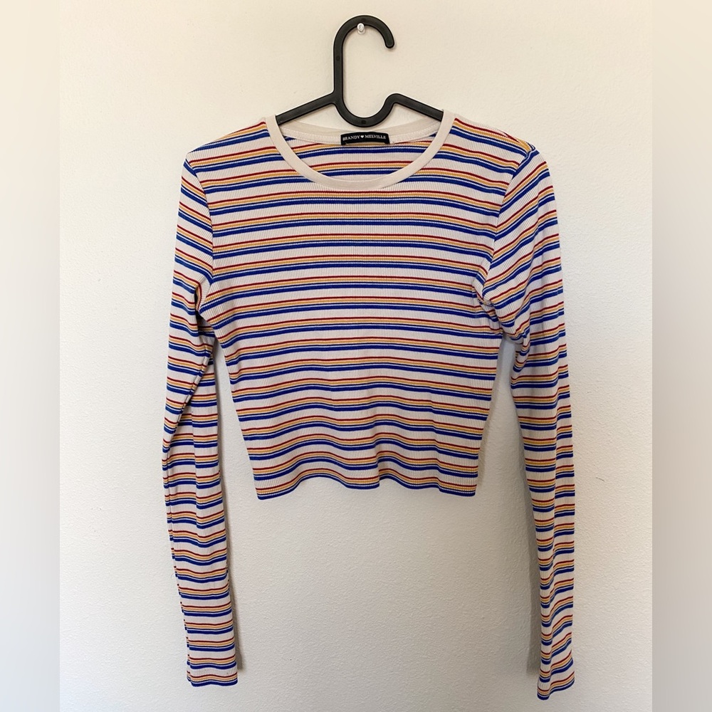 Brandy Melville Cropped Striped Long Sleeve Tee